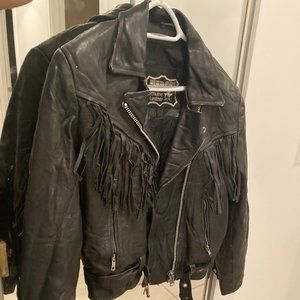 First Genuine Leather: Black Vintage Leather Fringe Jacket